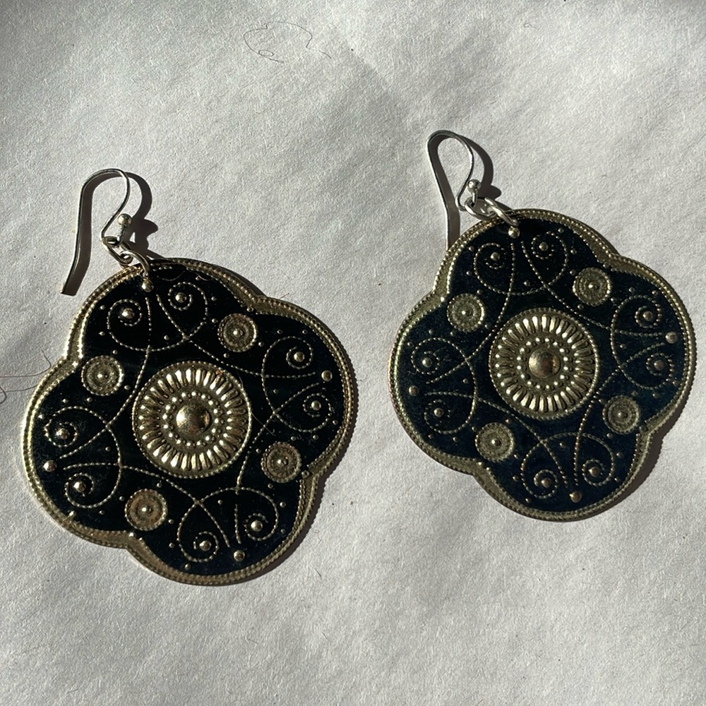 Black and “gold” plated earrings